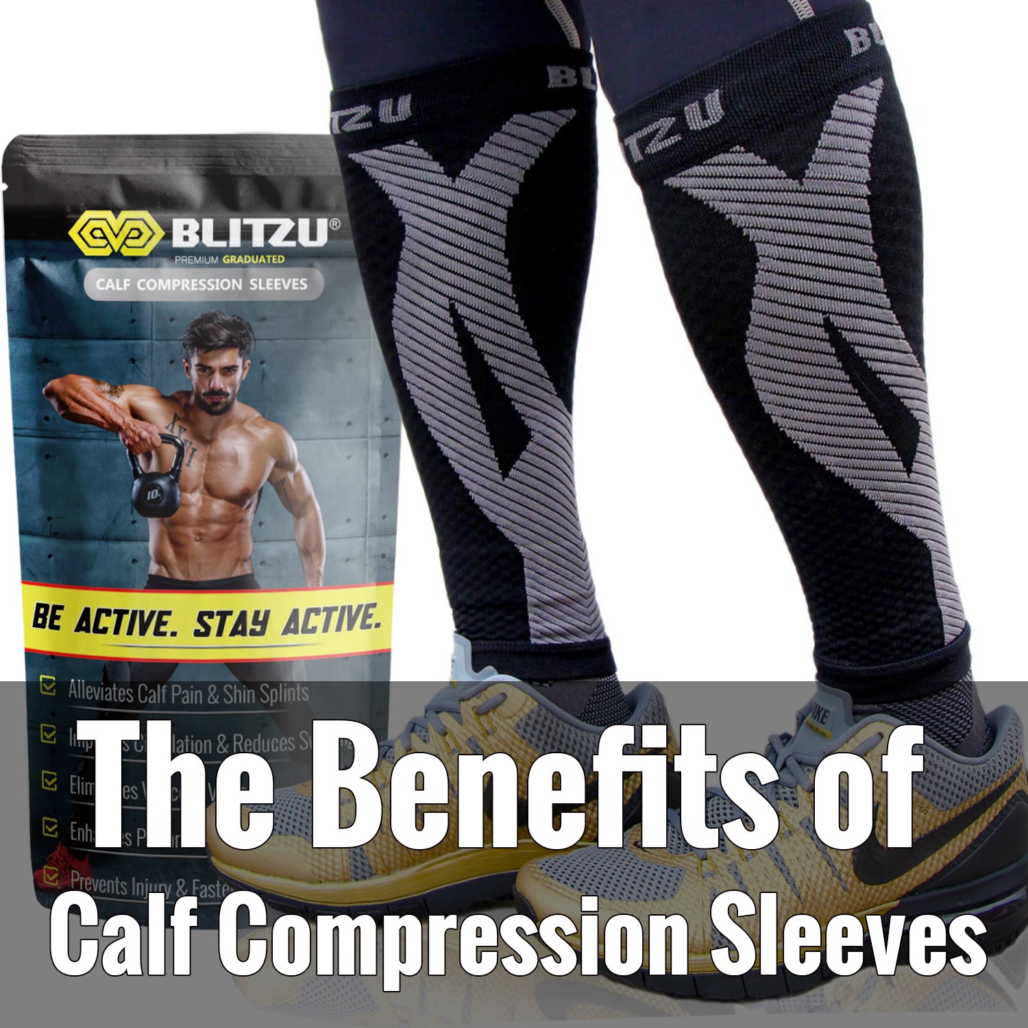 BLITZU Calf Compression Sleeve Socks One Pair Leg Performance