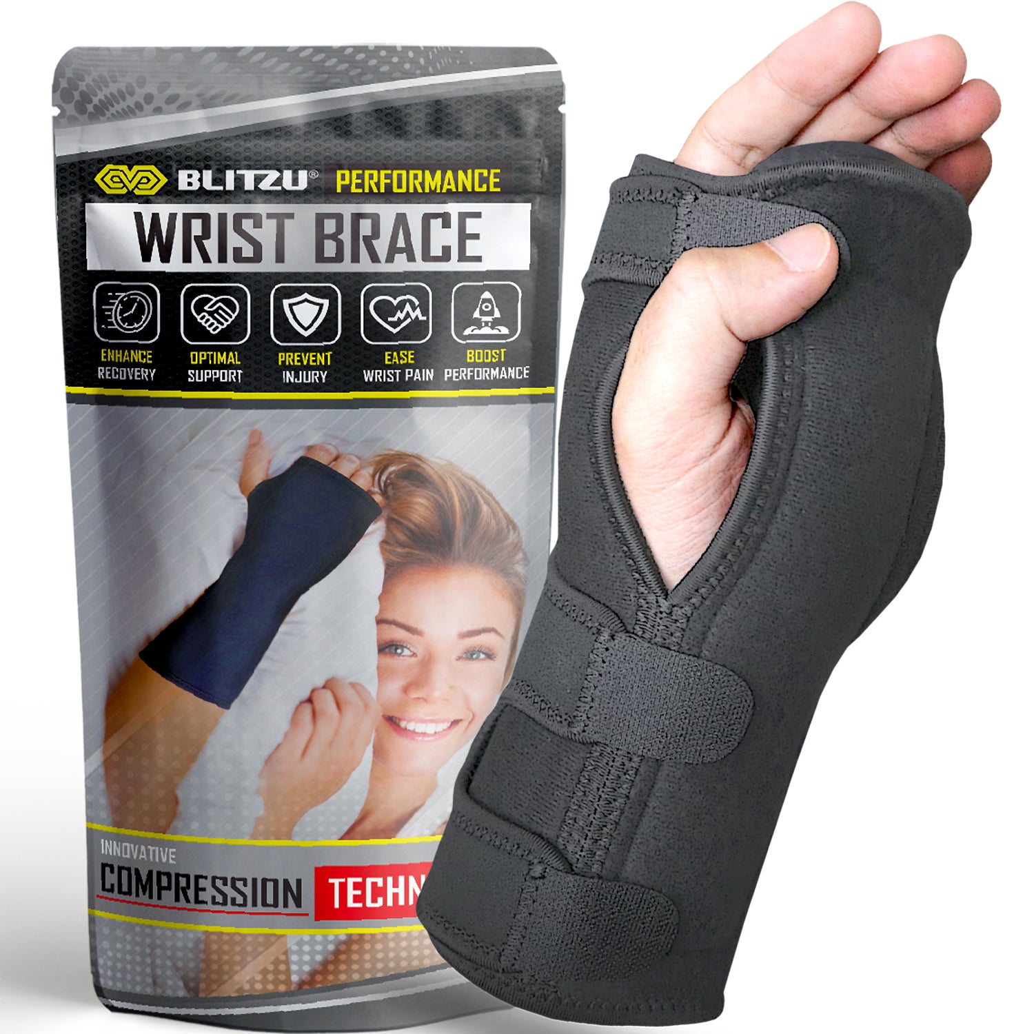 Compression Wrist Brace for Women and Men, Recovery Night Wrist Sleep  Support Brace - Adjustable Support Splint for Wrist Pain, Carpal Tunnel