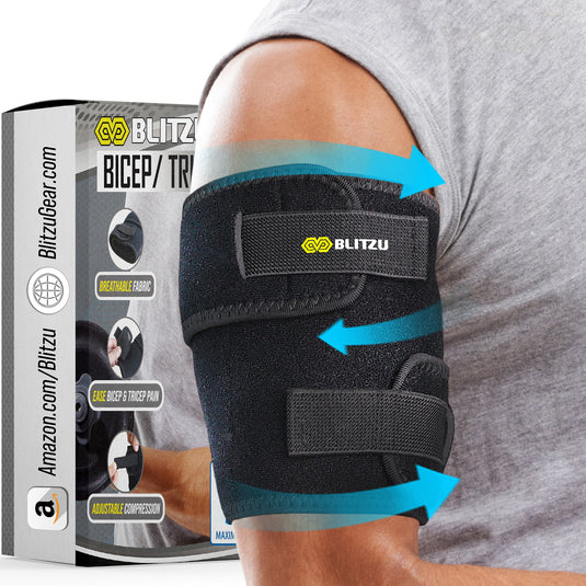 BLITZU Bicep & Tricep Tendonitis Brace Compression Sleeve. Upper Arm Brace Wrap Support Band for Pain Relief, Muscle Strains Recovery & Inflammation for Men & Women