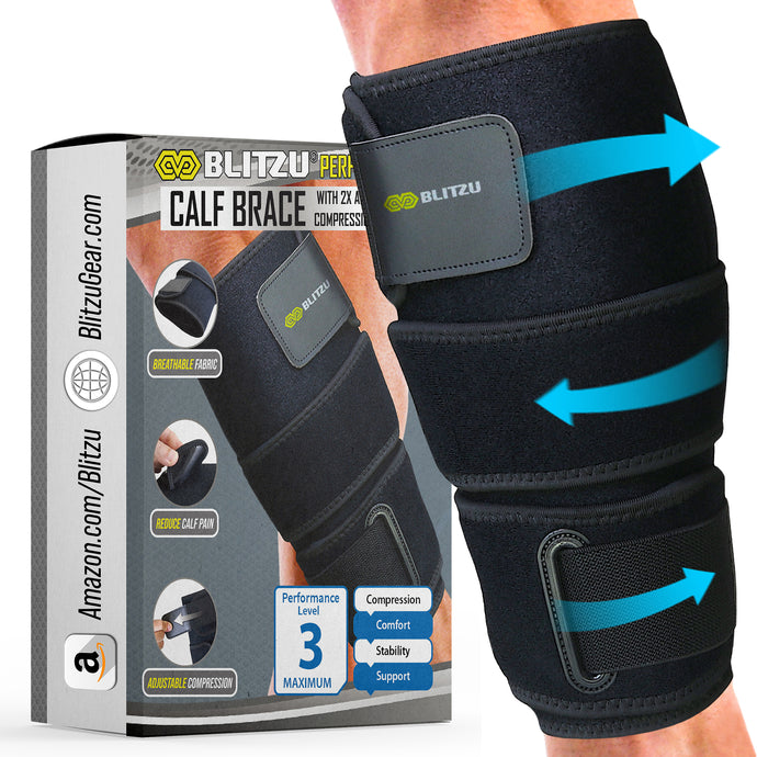 BLITZU Calf Brace for Torn Calf Muscle Women & Men – Adjustable Neoprene Compression Sleeve for Shin Splints, Lower Leg Pain Relief, Calf Injury, Muscle Strain & Varicose Veins - Support Wrap