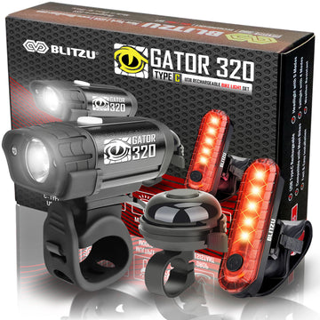 BLITZU Gator 320 Bike Light Set with Bicycle Bell LED Taillight