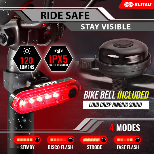 BLITZU Gator 320 Bike Light Set with Bicycle Bell & LED Taillight